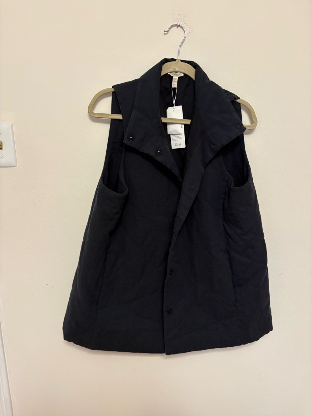 NWT Eileen Fisher Organic Linen Quilted Vest Graphite Grey Sz Petite Large $325